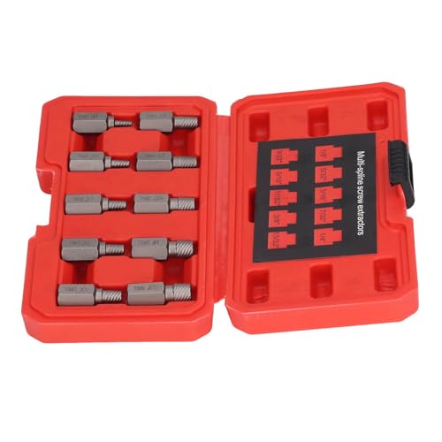 Professional Screw Extractor Set - 10PCS Hex Head Multi Spline Broken Screws Removal Tool with Left Spiral Design