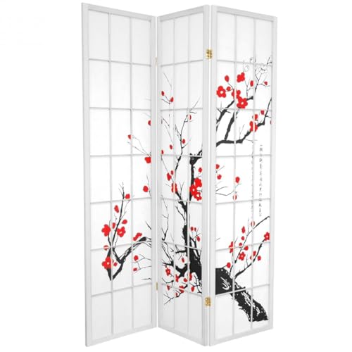 Fine Asianliving Paravento Giapponese L135xA180cm 3 Pannelli Shoji Bianco - Fiori di Ciliegio Separe Divisori separè paravento divisore interno divisorio
