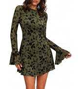 BTFBM Women Floral Wedding Guest Dress Spring 2026 Casual Long Sleeve Crew Neck Flowy Party Cockt...