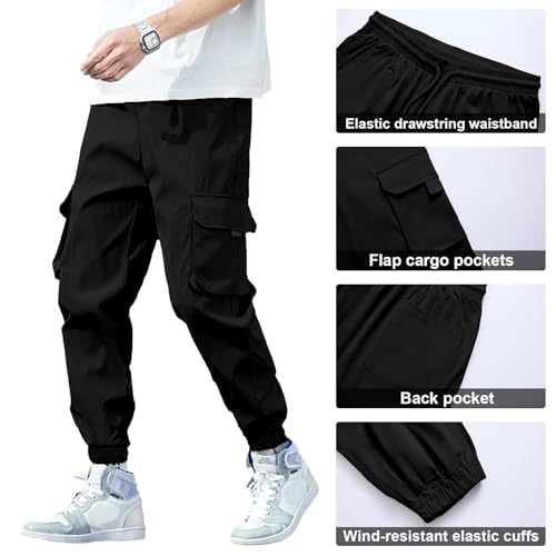 HOTake Men's Stretch Cotton Cargo Pants Elastic Waist Cargo Joggers4