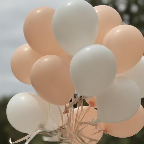 Image of Regular Balloon Combo For Decoration with Glue Dots & Balloon Arch Strip - Party Decor Set For Easy Party Setup (PEACH WHITE, 50)