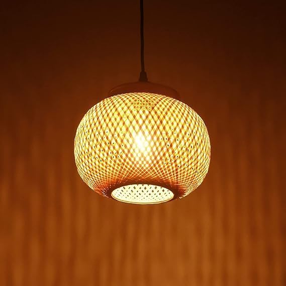 Handcrafted Bamboo Hanging Lamp, Natural Wooden Pendant Light, Warm Lighting, 20x20 cm, for Home, Living Room, Bedroom, Café, Restaurant Décor-image-21