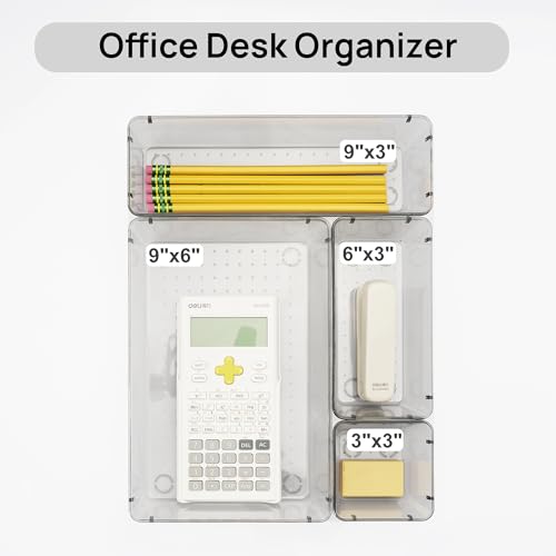 Image of Vtopmart 25 PCS Office Desk Drawer Organizers Set, 4-Size Versatile Plastic Drawer Organizer Trays, Storage Bins for Desk Accessories Office Organizers and Storage, Bathroom, Makeup, Vanity