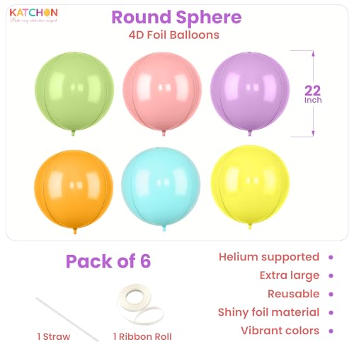 Image of KatchOn, Pastel Color Balloons - 22 Inch, Pack of 6 | Multicolor Giant 4D Round Balloons for Birthday, Baby Shower, Gender Reveal, Wedding | Rainbow Party Decorations | Pastel Party Decorations