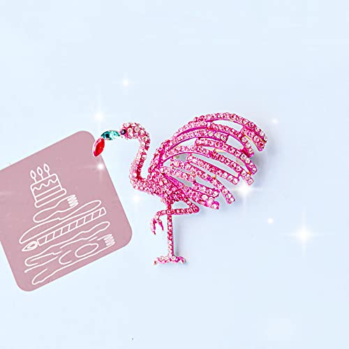 Image of Elegant Pink Flamingo Bird Rhinestone Brooch Pin for Women Girls Fashion Exaggerated Animal Lapel Pins Dress Accessories Birthday Christmas Party Dainty Jewelry