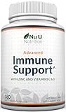 Immune Support - Vitamin C 1200mg and Zinc 40mg & Vitamin D3 1000IU - 180 Vegetarian Capsules - 3 Month Supply - Made in The UK - Nu U Nutrition