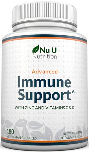 Immune Support - Vitamin C 1200mg and Zinc 40mg & Vitamin D3 1000IU - 180 Vegetarian Capsules - 3 Month Supply - Made in The UK - Nu U Nutrition