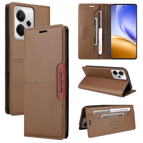 �Ή��@�� for Realme 14 5G / 14T / P3 5G / Neo7x �t���b�v�L�b�N�X�^���h�iPU���U�[�j�}�O�l�b�g�J���J�[�h�X���b�g�t�����z�^�ی�P�[�X Brown