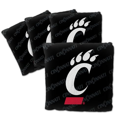 YouTheFan Officially-Licensed NCAA Cincinnati Bearcats Set of 4 Cornhole Bags - All Weather Regulation 6” x 6” Size - 16oz Weight - Designed in USA