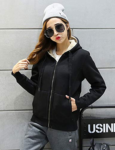 Yeokou Women's Casual Full Zip Up Sherpa Lined Hoodie Sweatshirt Jacket Coat (Large, Black) #TOP4