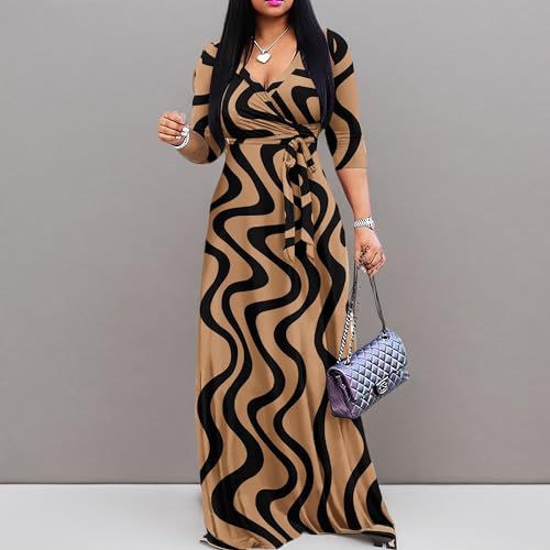 Image of FANDEE Plus Size Maxi Dress for Women Casual Summer Sundress V-Neck 3 /4 Sleeve