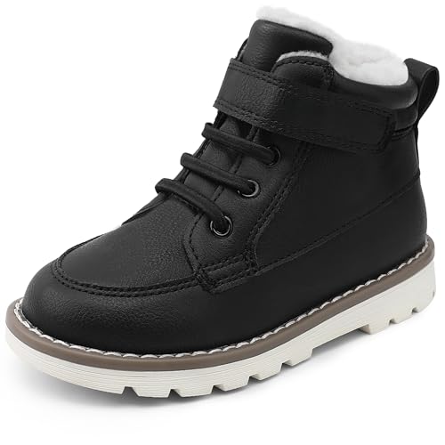 HOMEHOT Boys Fashion Boots High Top Sneakers Faux Leather with Fur (toddller/littile kids) color black size 7