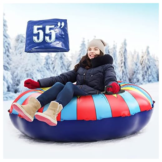 EPN Snow Tube, 55" Extra Large Snow Sled with 1 mm Heavy-duty Thickened Bottom Higher Sturdy Handles Cold-resistant PVC Inflatable Sled Toboggan for Kids Adults Sledding Skiing Winter Outdoor Fun Toys