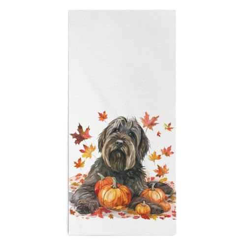 velumair Funny Briard Dog Fall Hand Towels for Bathroom Pumpkins Maple Leaves Fingertip Towels Shower Towels Absorbent Soft Bath Hand Towels for Bathroom Decorative