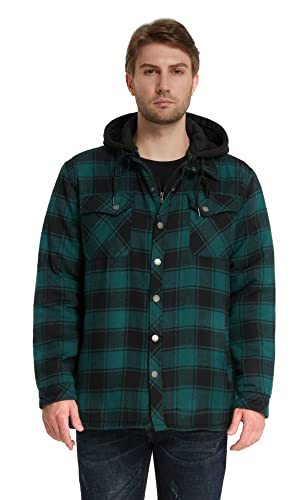 WenVen Men's Thicken Plaid Flannel Quilted Shirts Jacket with Removable Hood3