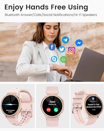 Image of Smart Watches for Women(Answer /Make Calls), 1.27'' AMOLED Screen Activity Trackers with Heart Rate /Sleep /SpO2 Monitor, Smartwatch for iPhone /Samsung /Android, 120+ Sport Modes IP68 Fitness Watch Pink