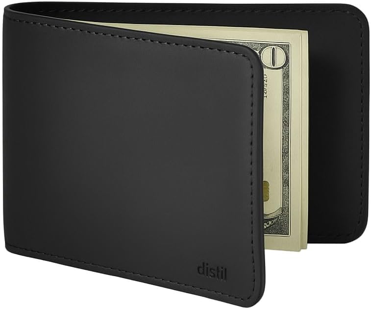 Distil Union Wally Classic RFID Wallet - No ID Window - Slim Bifold Wallet for Men with Money Clip, Premium Leather – Minimalist RFID Card Holder - Holds 12 Cards & 30 Bills - Black - Image 4