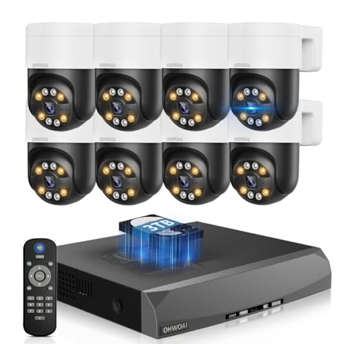 《2-Way Audio & Auto-Tracking》4K Outdoor Wired Security Camera System,360 Degrees Security PTZ IP...