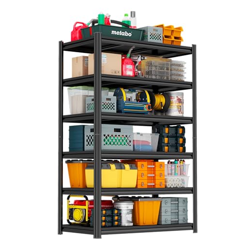 78" H Metal Shelving 3600LBS Garage Shelving 6 Tier Adjustable Storage Shelves Heavy Duty Garage Shelves for Kitchen Warehouse Pantry Basement, 78" H x 40" W x 18" D, Black