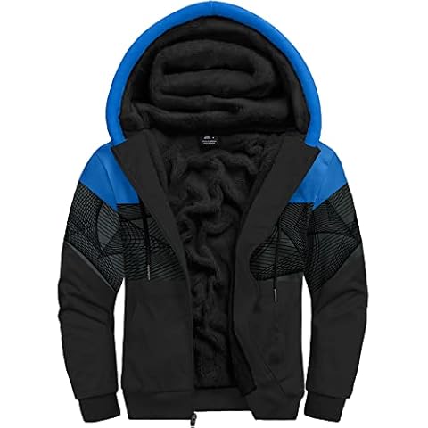 SCODI Hoodies for Men Heavyweight Fleece Sweatshirt - Full Zip Up Thick Sherpa Lined Blue Black M Cover