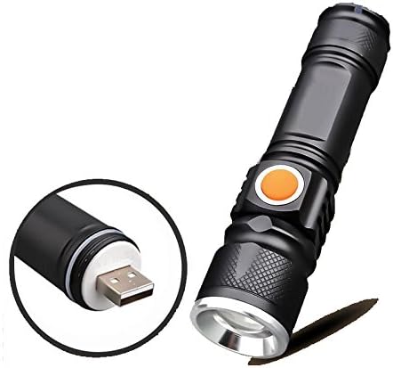 Yosky XML T6 LED Flashlight USB Rechargeable,Zoomable 3 Modes,Built-in Battery with USB Charger interface,Black,Waterproof IPX-6(900 Lumen)