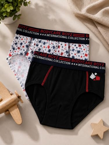 Image of BODYCARE Boy's Cotton Briefs Pack of 2 | Solid Kids Underwear | Soft Breathable Fabric | Stretchable Waistband | Comfortable Innerwear (Color & Print May Vary)