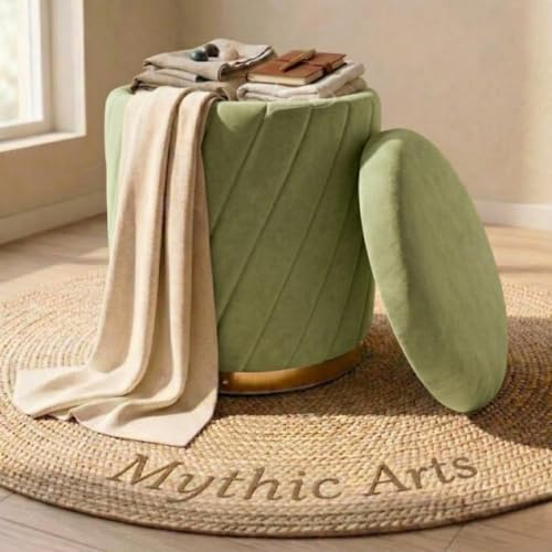Image of Mythic ArtsRound Upholstered Sitting Stool & Footrest Velvet Storage Ottoman Pouffe16 X 16X 19 inch | Versatile Puffy for Living Room, Bedroom, and Office ? Chic Home Furnishings & Dcor Pista Green
