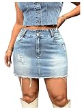 WDIRARA Women's Plus Size Distressed Denim Mini Jean Skirts