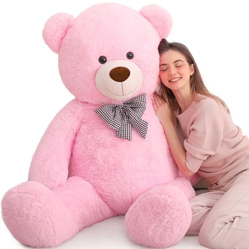 Image of MaoGoLan Giant Pink Teddy Bear Stuffed Animal 5 Feet,Soft Cuddly Smiling Face Big Teddy Bear Plush Gift for Boyfriend Girlfriend