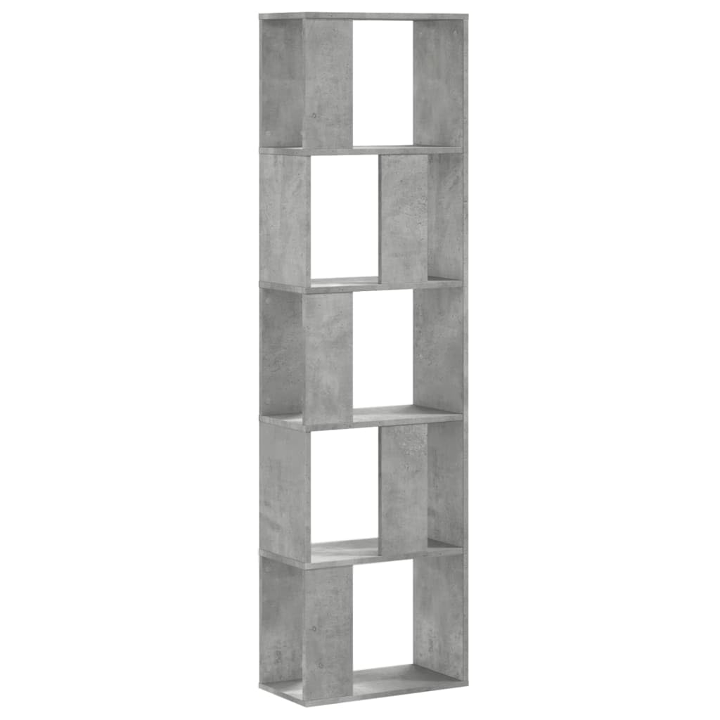 Scaffale a 5 scomparti, grigio cemento, 45 x 23,5 x 162,5 cm, in legno | Scaffale portadocumenti sottile per soggiorno e ufficio con 5 scomparti. Struttura stabile in legno, portata fino a 65 kg.