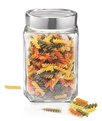 Treo by Milton Cube Storage Containers, 1 Piece, Glass Jar with Air Tight Steel Lid, 1200 ml, Transparent Jars for Snacks, Pulses, Masala, Pickles, Cereals, Cookies, Dry Food