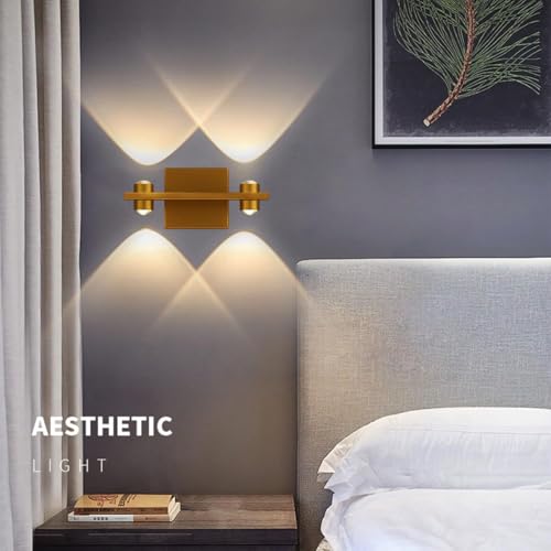 Image of Groeien 4 LED Golden 4W Up /Down Wall Sconce Bathroom Vanity Indoor Outdoor Light Fixtures for Mirror, Hallway,Bedroom,Indoor Wall Light(DualArc-4LED)