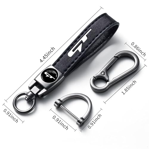 Image of GT Keychain for Kia K3 Forte Cerato 2021-2024, Black Leather & Metal Car Key Fob Holder, White GT Logo Car Keychain Accessories
