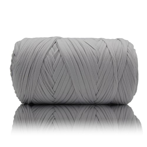 Image of 400g T Shirt Yarn, Tshirt Crochet Yarn for Crocheting Bag /Craft Project /Home Decor, 14.1oz /400g, 120yd /110m Crochet with Polyester Spandex Blend Stretch Fabric(Light Gray)