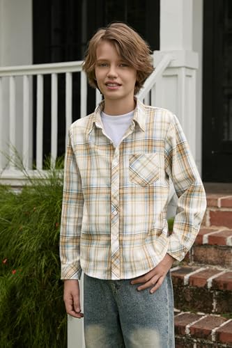 Image of Betusline Boy and Men Button Down Plaid Shirt