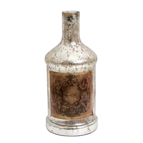 Image of Decor de Maison Handcrafted Antique Glass Legacy Decorative Bottle (Silver) | Vintage Table Decor Showpiece for Living Room, Office Desk, Centre Table & Dining Table | 9.5 Inch Height (Round)