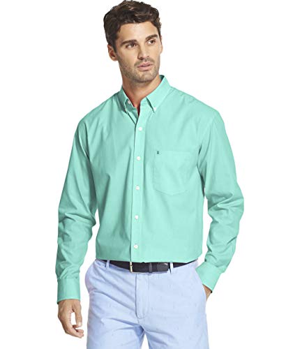 IZOD Men's Button Down Long Sleeve Stretch Performance Solid Shirt, florida Keys, Large