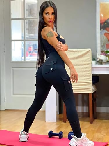 YEOREO CoreFlex Workout Cargo Leggings with Pockets for Women Hidden Scrunch Butt Lifting Leggings Gym Yoga Pants