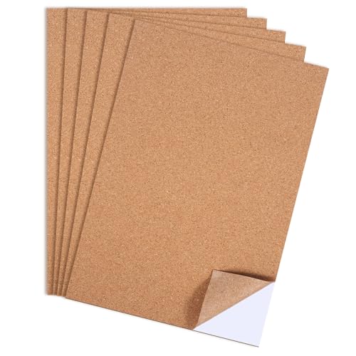 Tweruna 5 Pack Adhesive Cork Sheets for Crafts 1mm Thin Cork Sheets with Adhesive Backing for DIY Coasters Wall Decor Insulation and Custom Crafts (11.818.270.04in)