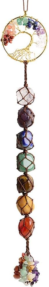 NOSKIN 7 Chakras Stones Healing Crystals Tree of Life Wall Hanger Tumbled Gemstones Meditation Hanging Ornament Christmas Tree Memorial Hanging Pendant Xmas Gift