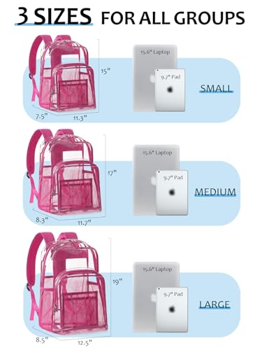 Image of Clear Backpack for School, Heavy Duty Transparent Bookbag | Reinforced Biuld, 0.5mm Thick PVC, Padded Straps, 6 Pockets, Fits Boys /Girls /Adults, for College Work Travel