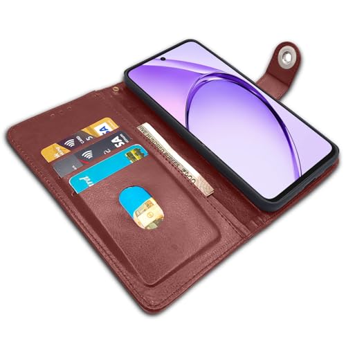 Image of Pikkme Flip Cover Leather Finish | Inside TPU with Card Pockets | Wallet Stand and Shock Proof | Complete Protection Button Flip Case for Oppo A3x 5G / A3x 4G / A3 5G (Brown)