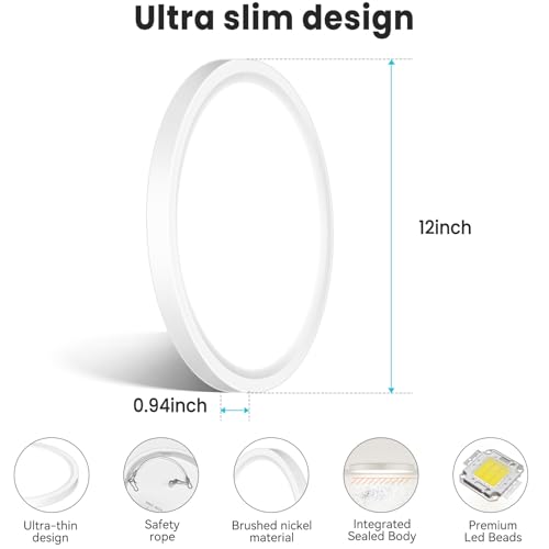 Image of libtit 12 inch Flush Mount LED Ceiling Light Fixture, 3000K 4000K 6500K Adjustable, 28W 3200lm White Round Lighting Fixtures for Bathroom Shower Hallway Kitchen, 4 Pack