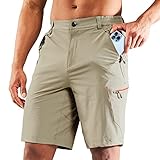 MIER Men's Stretch Hiking Shorts Quick Dry Nylon Cargo Shorts with Zipper Pockets, Water Resistant, Rock Grey, 34