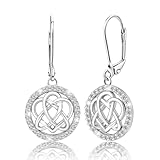 Pendientes de nudo celta para mujer, de plata de ley, diseño de nudo de amor de la Trinidad, aretes con cierre de palanca, circonita cúbica, nudo de bruja, aretes colgantes ligeros, joyería celta
