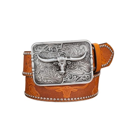 Ceinture western Longhorn en cuir PU gaufré aux détails ciselés