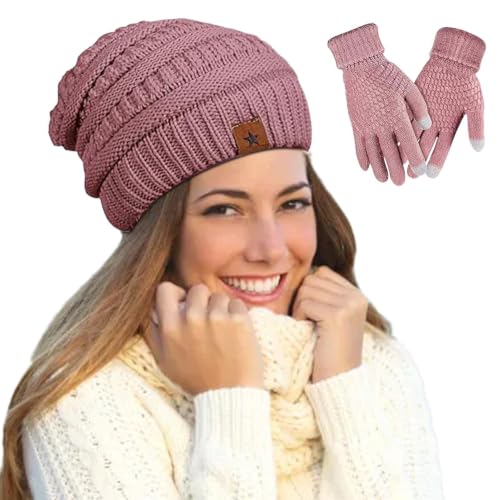 Juego de gorro y guantes para mujer con acabado premium para nieve