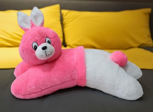 Image of Tickles Bunny Soft Stuffed Plush Animal Bolster Pillow Cushion for Kids Boys & Girls Birthday Gift (Size: 40 cm Color: Pink & White)