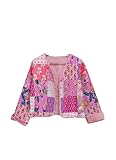 Women's Kantha Jacket, Hand Quilted Reversible Jacket (US, Alpha, Medium, Regular, Regular, Pink)