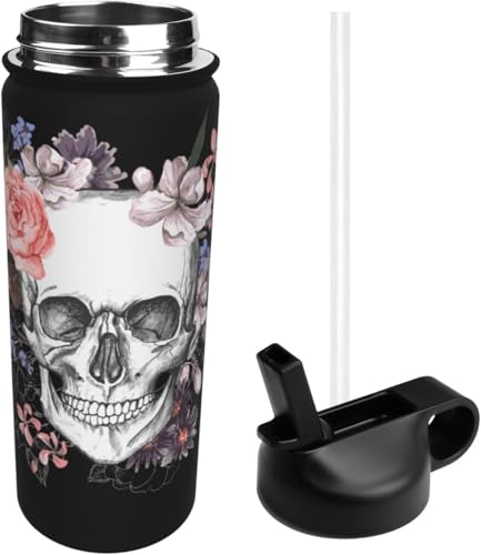 スポーツ水筒 スカル ドクロ柄 髑髏柄 ステンレスボトル スポーツボトル 魔法瓶 真空断熱 保温ポット 大容量 ステンレス製 おしゃれ ウォーターボトル 直飲み 耐冷耐熱 男の子 女の子 アウトドア 便利 旅行用 532ml 贈り物